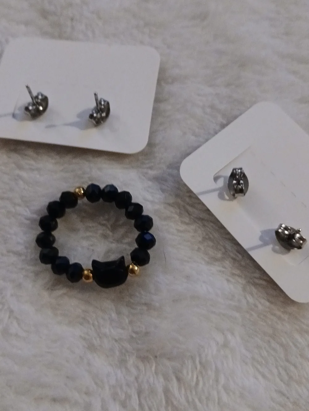💲[5/20] Cat & Mouse Earrings Sets [2] & Black Cat Beaded Stretch Ring